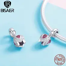 BISAER 925 пробы Серебряный Хрустальный цветок розы цветок тюльпана подвески цветок бусины подходят для браслетов DIY ювелирных изделий ECC1027