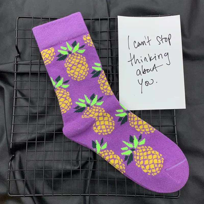 Purple Pineapple Носки для взрослых до середины икры; здоровая еда; десерт; пончики; клубника; Сладкая вишня; ананас; лучшие носки - Цвет: Purple Pineapple