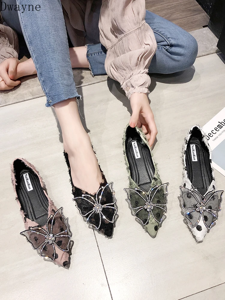 

Flat single shoes female 2019 summer shallow mouth bow autumn pointed shallow mouth net red wild peas shoes