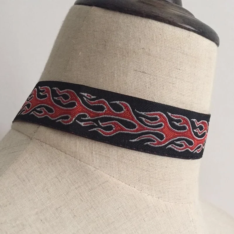 Punk Harajuku Flame Embroidery Adjustable Choker Women Rock Cloth Torques Necklace