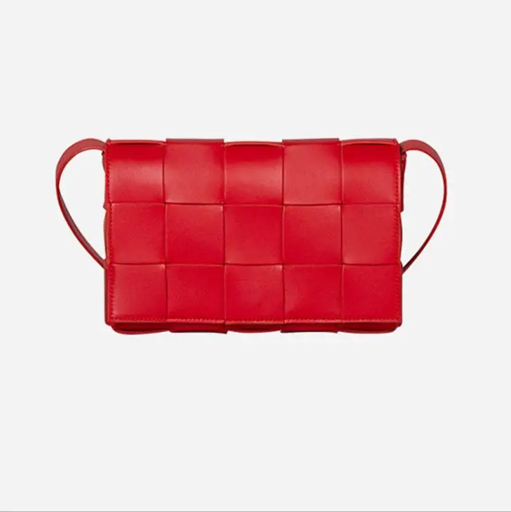 Женская сумка-мессенджер из натуральной кожи, брендовая дизайнерская вязаная тканая маленькая сумка с клапаном, изображение женщины на коробке, женская сумка через плечо - Color: Red