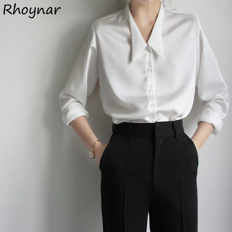 

White Shirts Women Spring Office Lady All-match Solid Simple Elegant Basic Formal Leisure Tender Newest Clothing Tops Ulzzang