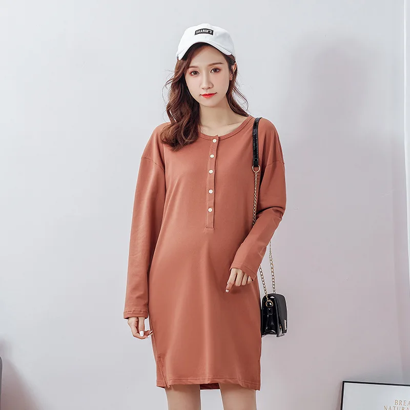

Maternity Clothes Korean Series Button Pure Cotton Autumn And Winter 2019 Fashion Slim Models Cool Printed Medium-length Dress 8