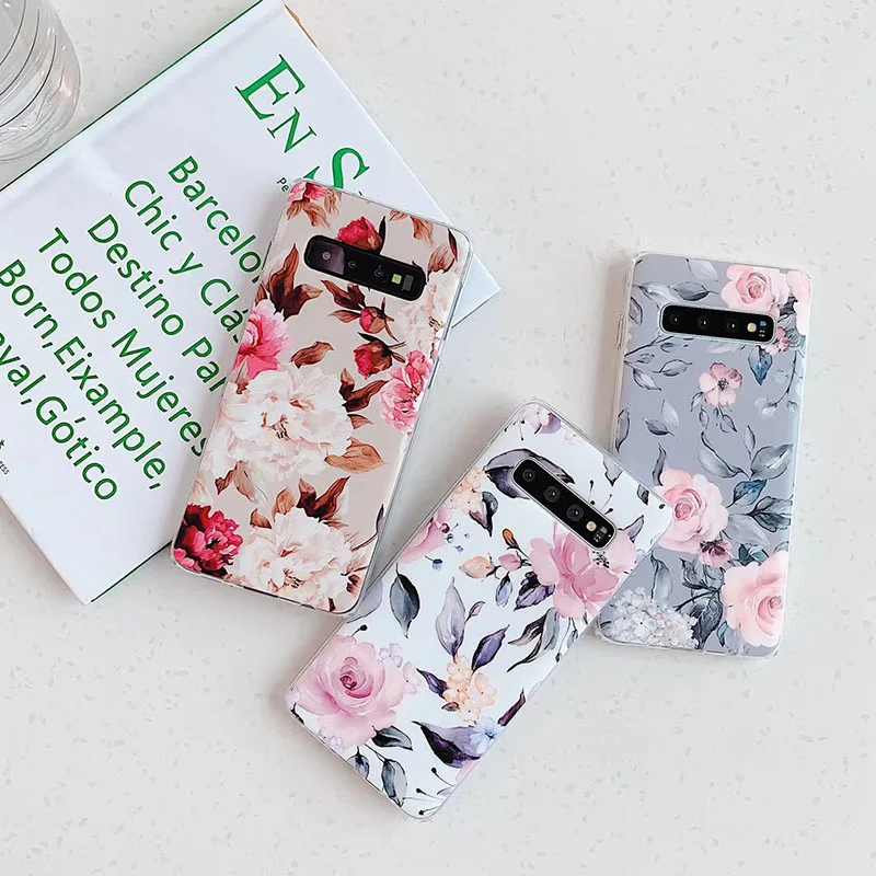 Чехлы в стиле ретро с цветами для samsung S10 S9 S8 Plus S10e матовый IMD Мягкий ТПУ чехол для samsung Galaxy A40 A50 A70 задняя крышка Fundas capa
