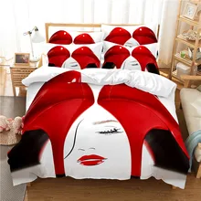 Conjunto de roupa de cama de salto alto vermelho, edredon e capa 3d com estampa digital, roupa de cama design da moda, edredon