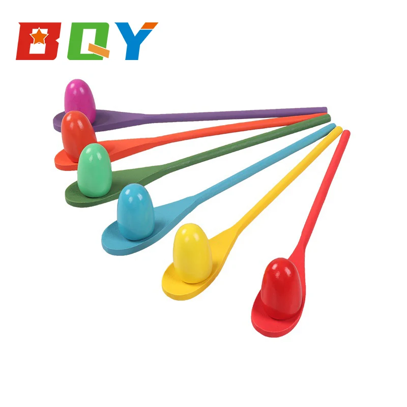 

BQY Egg and Spoon Race Game - 6 Eggs and 6 Spoons (Pack of 12) - Made of The Real Wood - Fun Birthday Party School Church Camp