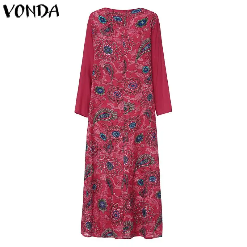 VONDA/женские платья с длинными рукавами, имитация двух частей, лоскутное Макси платье для беременных с цветочным принтом, вечерние платья-рубашки, богемные платья
