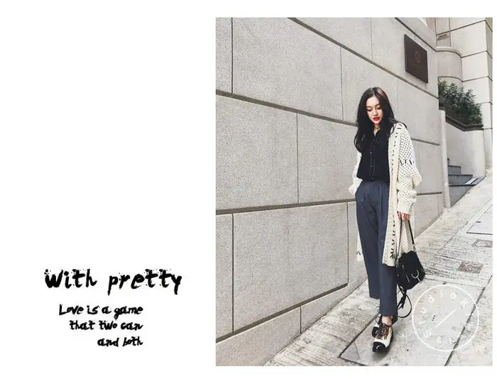 Korean Color Matching Hollow Sweater Women's Cardigan Loose Large Size Long Autumn Knit Sweater Coat Design Knitwear Blusa f2057