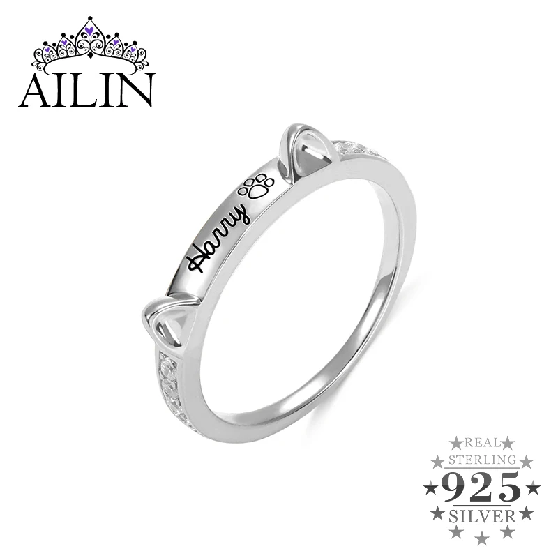 AILIN женское кольцо с именем на заказ серебро 925 18K покрытое кошачьими ушками в