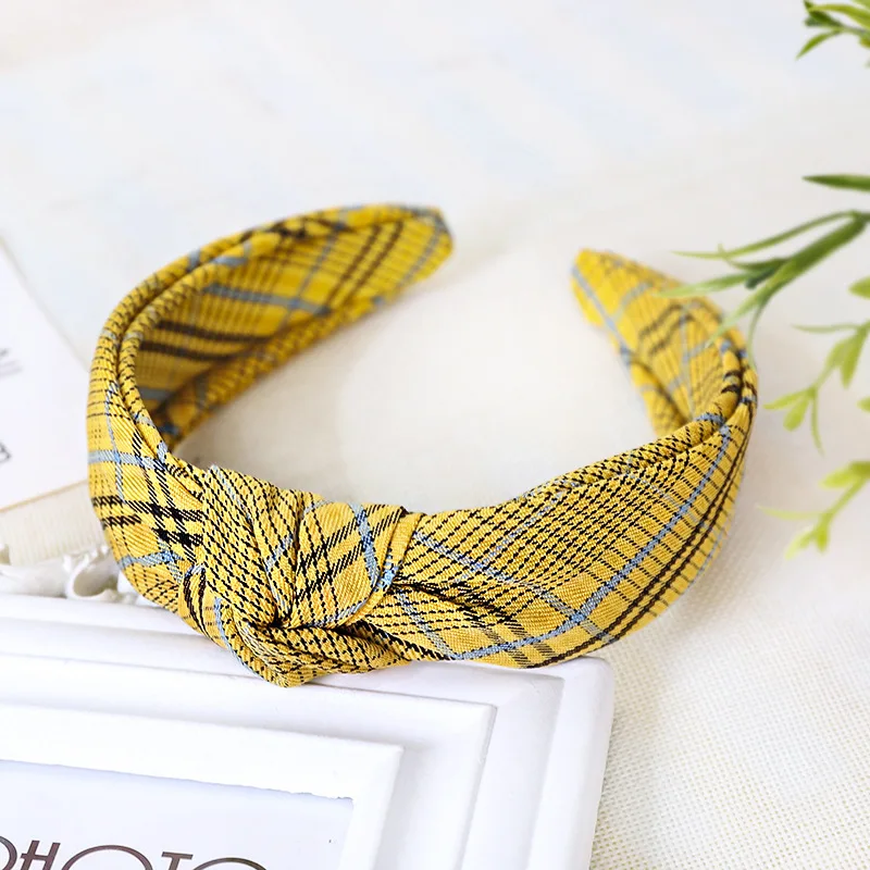 Yellow Корейский стиль галстук в ломаную клетку женские обручи для волос девушки повязки женские аксессуары для волос - Цвет: Yellow