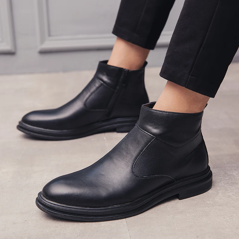 Classic Men Boots leather Italy Handmade Chelsea outdoor Non-slip Autumn slip on Wedding Party Women Ankle s5 | Обувь