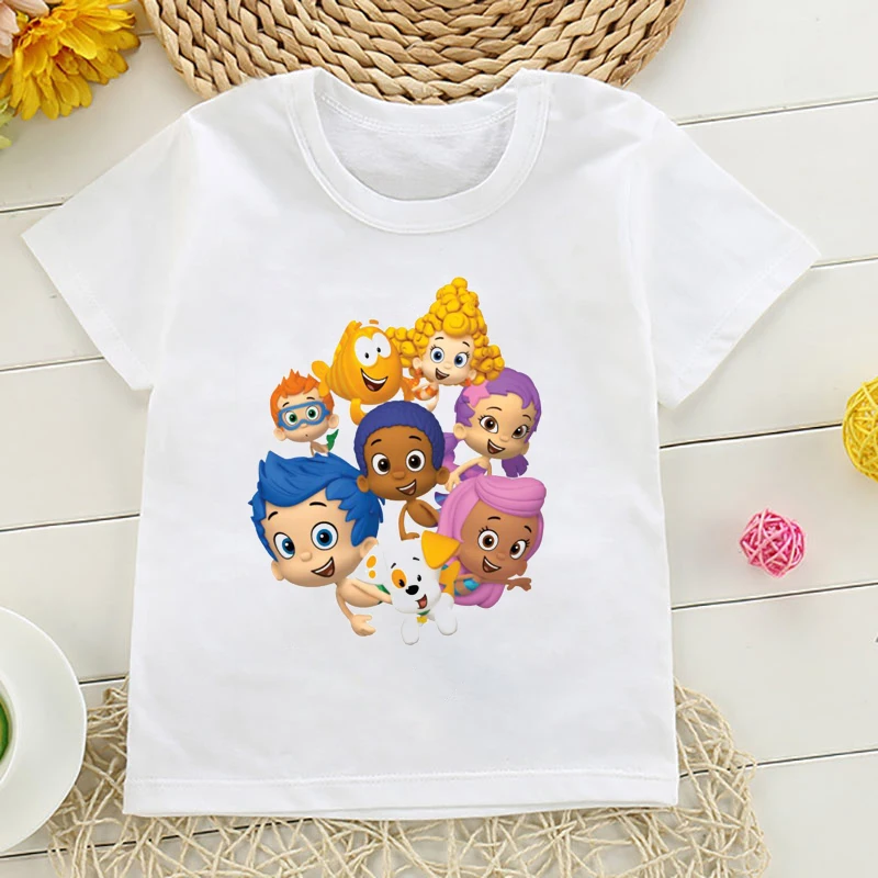 newly children's t-shirt cute Bubble Guppies Let's Dance Girls print girls t shirt kawaii kids tshirt short sleeve tops t shirt green child	