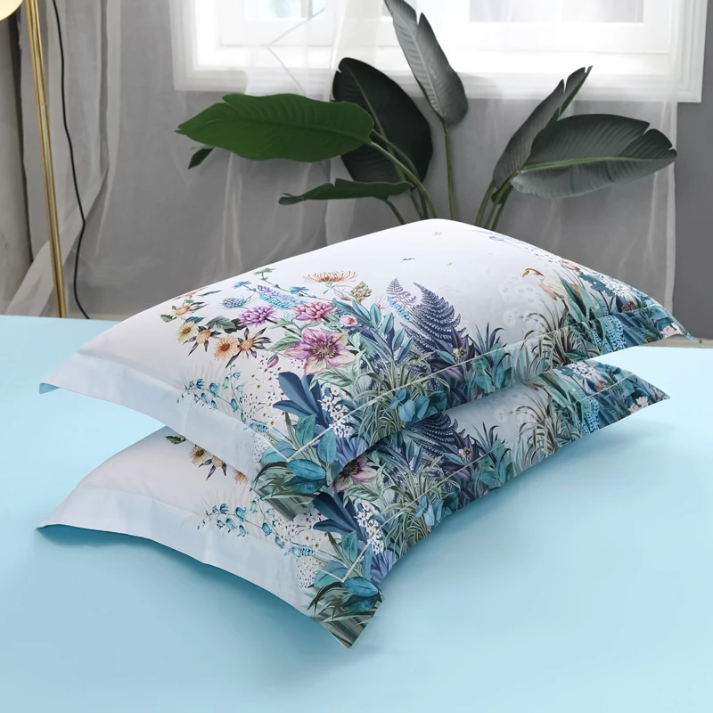 100% Egyptian Cotton US size Bedding Queen King size 4Pcs Birds and Flowers Leaf Gray Shabby Duvet Cover Bed sheet Pillow shams