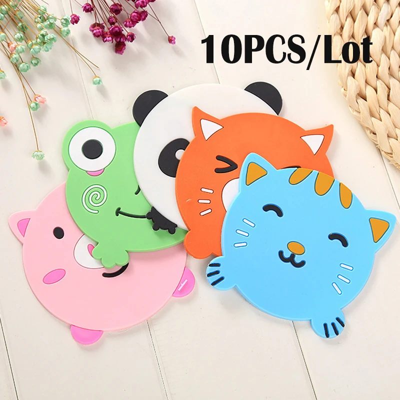 

10PCS/lot silicone table placemat cartoon animals coaster drink holder coffee pad mat coasters stand for hot kitchen accessories