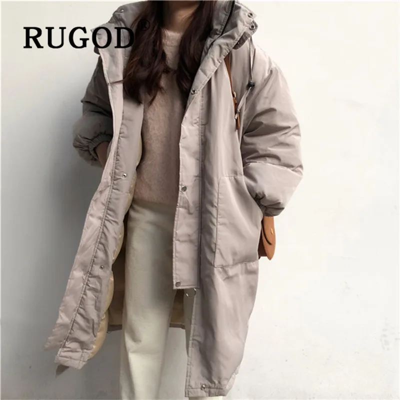 Женская утепленная куртка RUGOD винтажная длинная с длинным рукавом и капюшоном в
