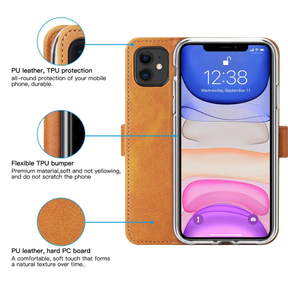 Чехол из натуральной кожи для iPhone 11, чехол-книжка с откидной крышкой и подставкой для карт, Магнитный чехол-книжка для iPhone 11 Max 6,1 дюймов