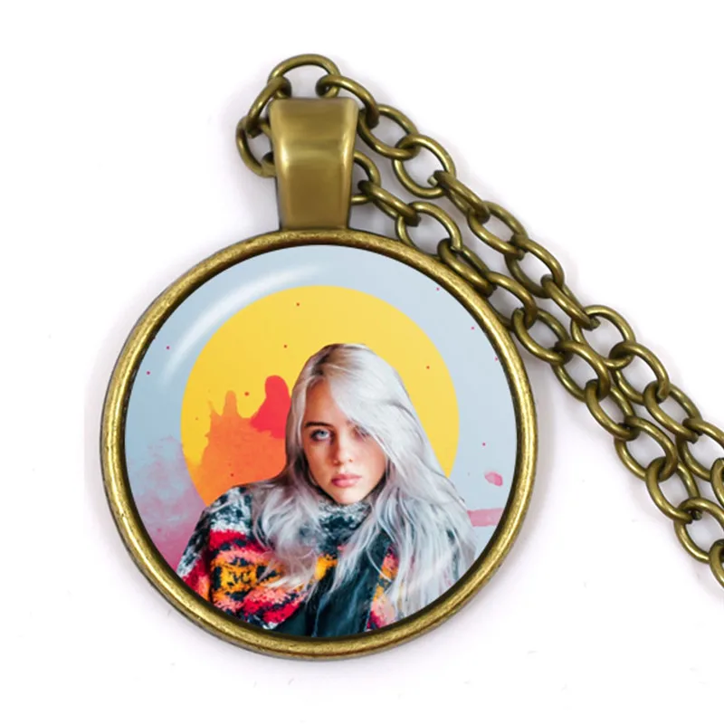 Billie Eilish модное ожерелье популярный хип-хоп певец Harajuku стеклянный кабошон ручной работы Панк Металлический кулон для фанатов подарок - Окраска металла: 12