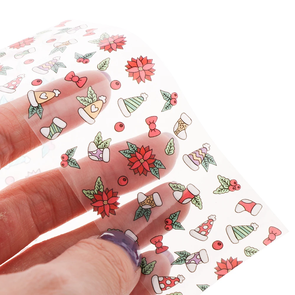 10Pcs Christmas Style Nail Stickers Holographic Transfer Slider Foils Winter Snowman Starry Sky Designs Decal DIY Nail Art Decor