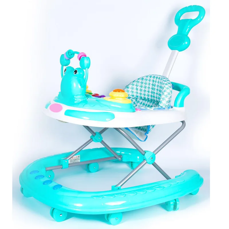 green Infant Child Baby Walker Trolley 6/7-18 Months Anti-Falling Multi-functional Folding Scooter with Music Toy Car - Цвет: green