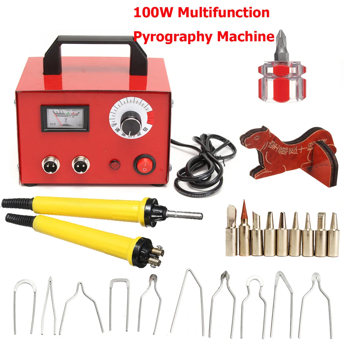 100W Digital Multifunction Pyrography Machine Gourd Wood with Pyrography Pen Wood Burning Pen Craft Tool Kit Sets AC 220V/110V