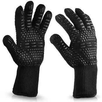 

BBQ Gloves 300-500 Centigrade Extreme Heat Resistant Lining Cotton Oven for Cooking Flame-retardant Anti-scalded BBQ Work Gloves