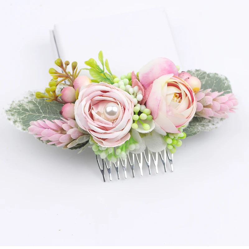 Burgundy blush pink wedding Eucalyptus flower comb Dusty blue flowers Floral comb Hair clip Bridal headpiece Bridesmaid