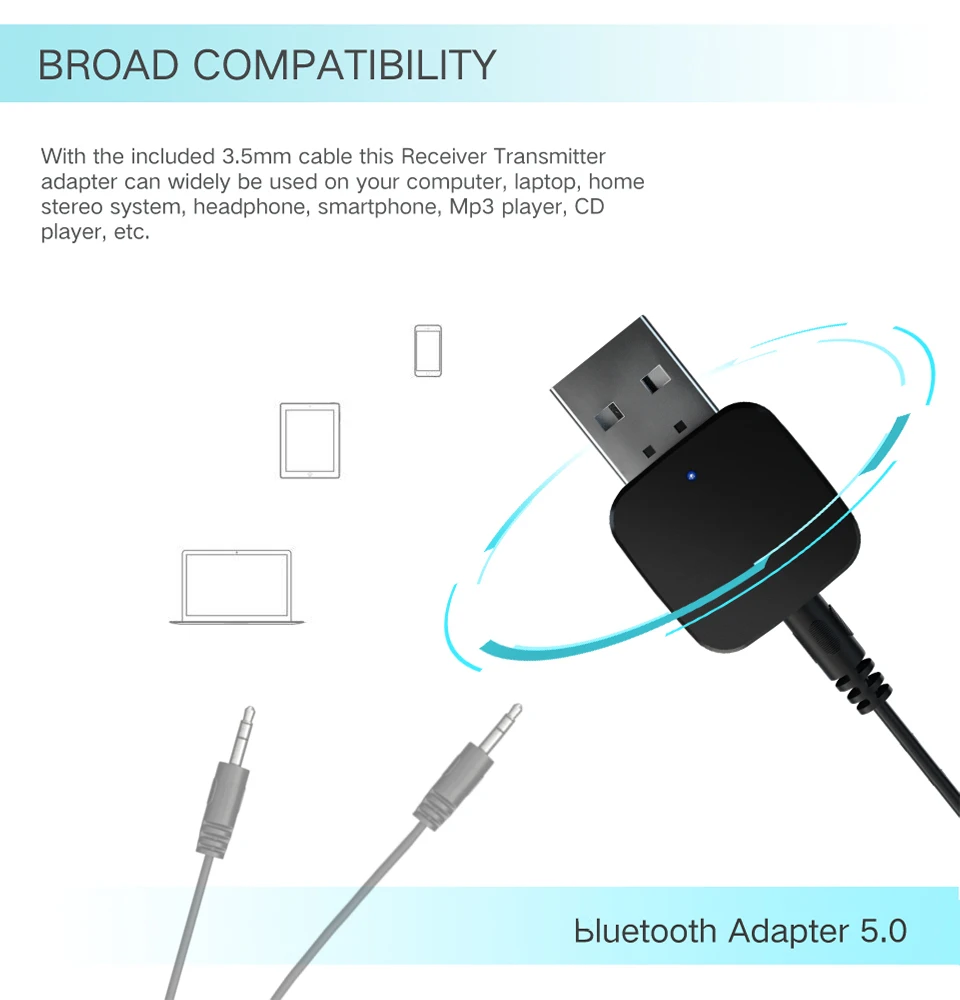 Камера с функцией KN324 Беспроводной bluetooth 5,0 аудио передатчик приемник адаптер 2-в-1 3,5 мм AUX для PC компьютер ТВ автомобиль музыкальный плеер стерео