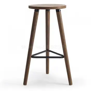 

Real Wood Chair Foot Stool Bar Chair Contracted Modern Coffee Shop Business Hall Bar Stool