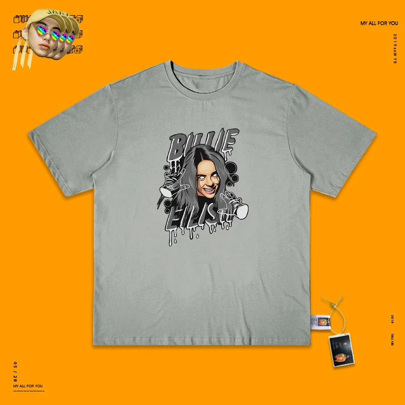 Billie Eilish Винтаж пирус груша футболка Ins женщина Ta Tu Ji Nn Ulzzang школа ветер короткий рукав - Цвет: Water washing ash