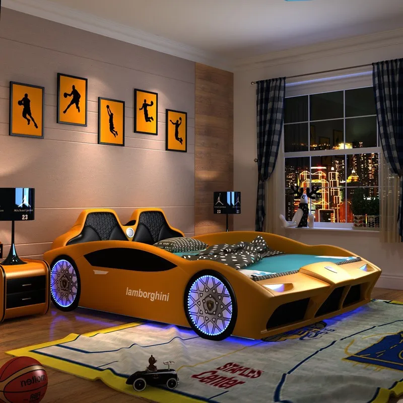 Children's Bed Boy Single Bed 1.5 Small Bed Solid Wood Cartoon Sports Car Bed Boy Teenagers Children Furniture