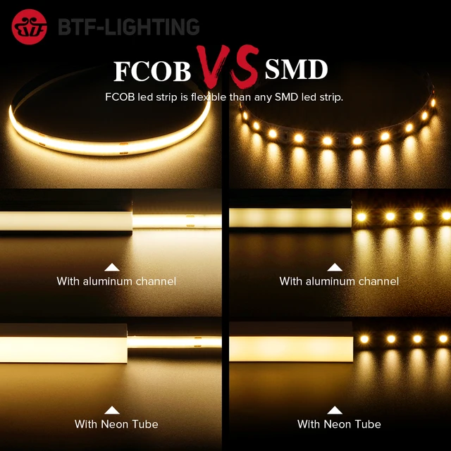 Bande lumineuse LED FCOB, haute densité, flexible, FOB, COB, RA90, naturel chaud, blanc froid, linéaire, intensité variable, 12V, 24V, 336, 480, 528 2
