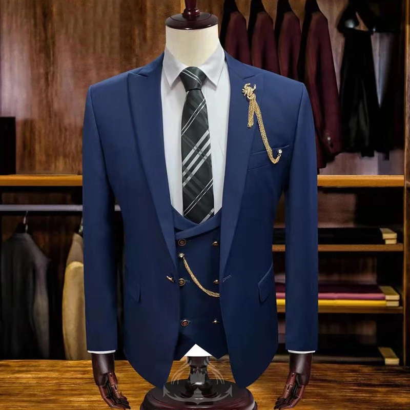 New 3 PCS Weaving Men's Suits Classic fashion Black Suits Tuexdos Wedding Party Dress Casual Slim Suit Tuexdos