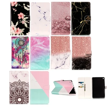 

For Amazon 2018 2017 New Kindle Fire HD 8 Case PU Leather Soft Back Skin Stand Cover Case Painted Print marble