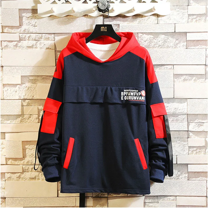 navy blue Новая осенняя и зимняя модная одежда с капюшоном и принтом уличная мужская теплая куртка большого размера Хлопковая мужская брендовая толстовка с капюшоном - Цвет: navy blue