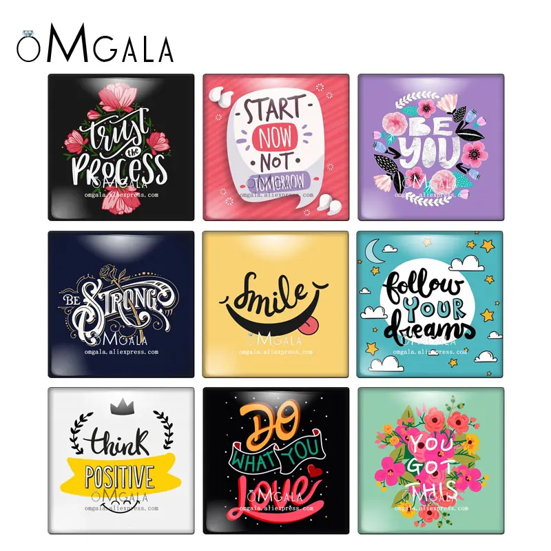 

Smile Dream Love Encourage Words Patterns 10pcs mixed 12mm/20mm/25mm/30mm photo glass cabochon demo flat back Making findings