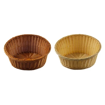 

Promotion! Bevel Plastic Woven Basket Bread Roll Basket Serving Basket for Food Fruit Cosmetic Storage Tabletop and Bathroom