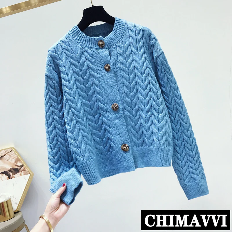 

2019 New Korean Solid Color Twist Button Short Knitted Sweater Women's Knitting Cardigan Jacket Female Knitwear Coat