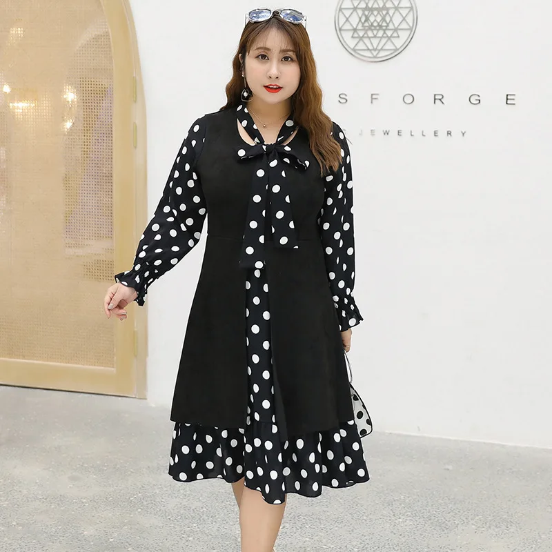 

[Sold Out Lower Rack] Women's Plus-sized Cool Suede Splicing Dress 1606 K!