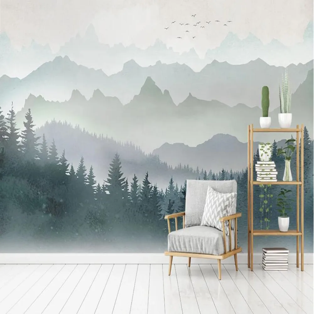 

Milofi custom large wallpaper mural 3D modern minimalist watercolor geometric mountain forest background wallpaper mural