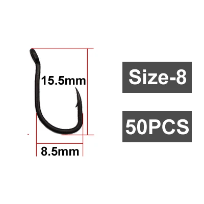 50PCS-Size 8 50 шт. матовый черный рыболовный крючок с тефлоновым покрытием из высокоуглеродистой стали колючий крючок для ловли карпа рыболовный крючок смешанные размеры 2 4 6 8 10 - Цвет: 50PCS-Size 8