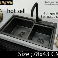 Квартира люкс кухня ручная раковина двойной паз прочный 304 Нержавеющая сталь Черный Цвет Горячая 780x430 мм