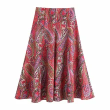 Осень женская одежда новая Ретро саржевая печать высокий пояс ягодицы средней длины маятниковая полусфера юбка 08477232330