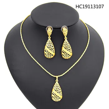 

Yulaili Dubai Gold Jewelry Sets for Women Water Drop Chain Pendant Necklaces Stud Earrings African Wedding Accessories Gifts