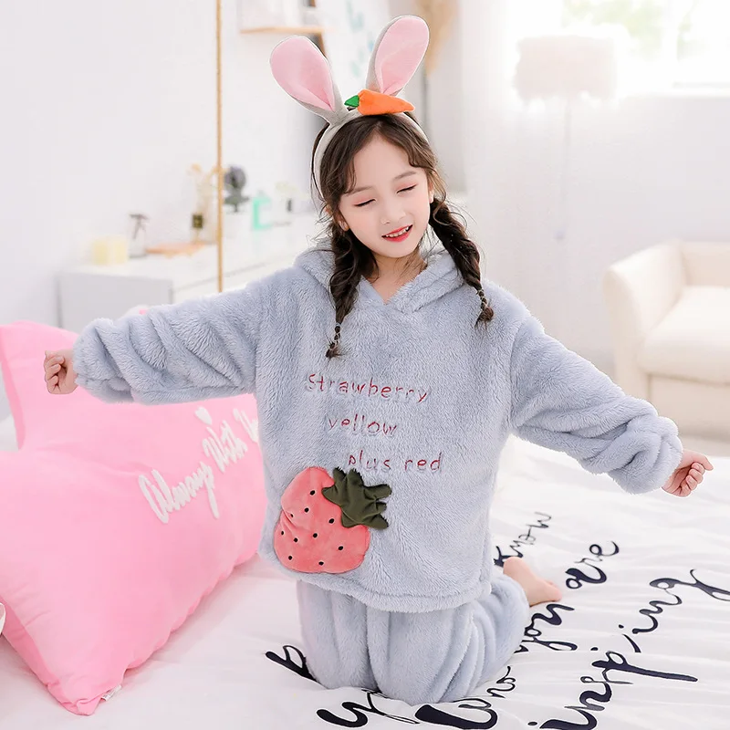 Детские пижамы, Осень-зима, новые корейские домашние костюмы для девочек, двухслойные бархатные теплые пижамы для больших детей 4-12 лет