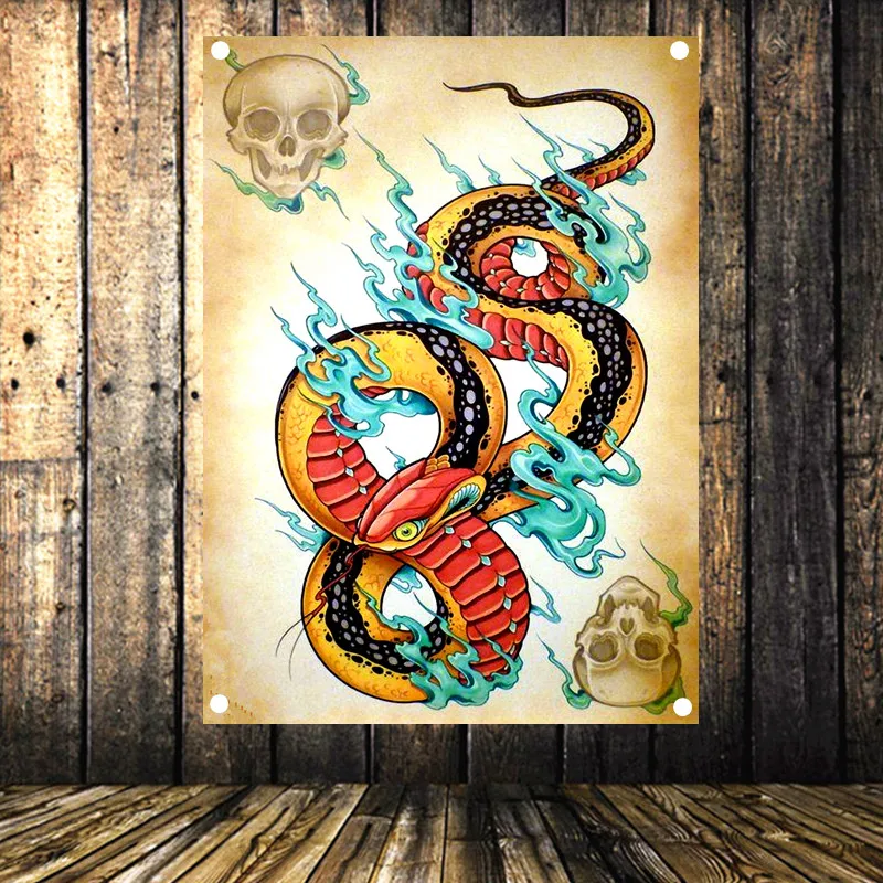 Высокое качество Старая школа тату флаги Большой HD Печать баннер настенные