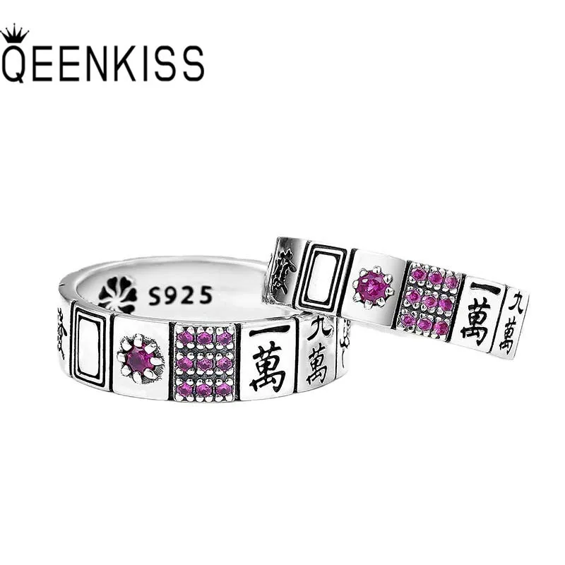 Qeenkiss Rg6687 Biżuteria Hurtowych Moda Kobieta Mężczyzna Urodziny Prezent Ślubny Retro Mahjong Aaa Cyrkon 925 Srebro Otwarty Pierścień