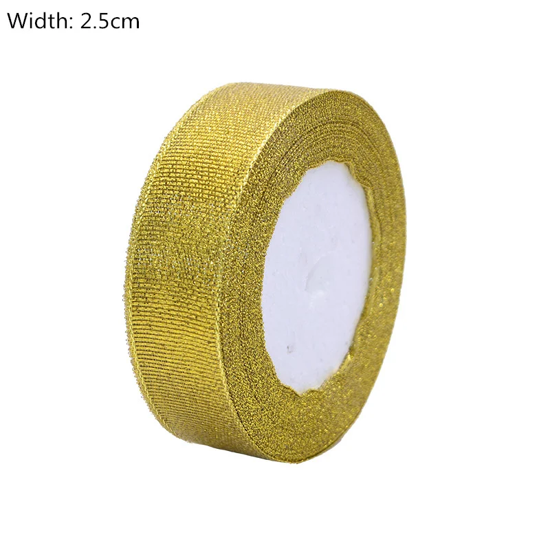 gold-2.5cm 25 ярдов Золото Серебро шелк атлас органза лента блеск ленты с вышивкой для свадебного торта подарок украшения для самодельного изготовления поставки - Цвет: gold-2.5cm