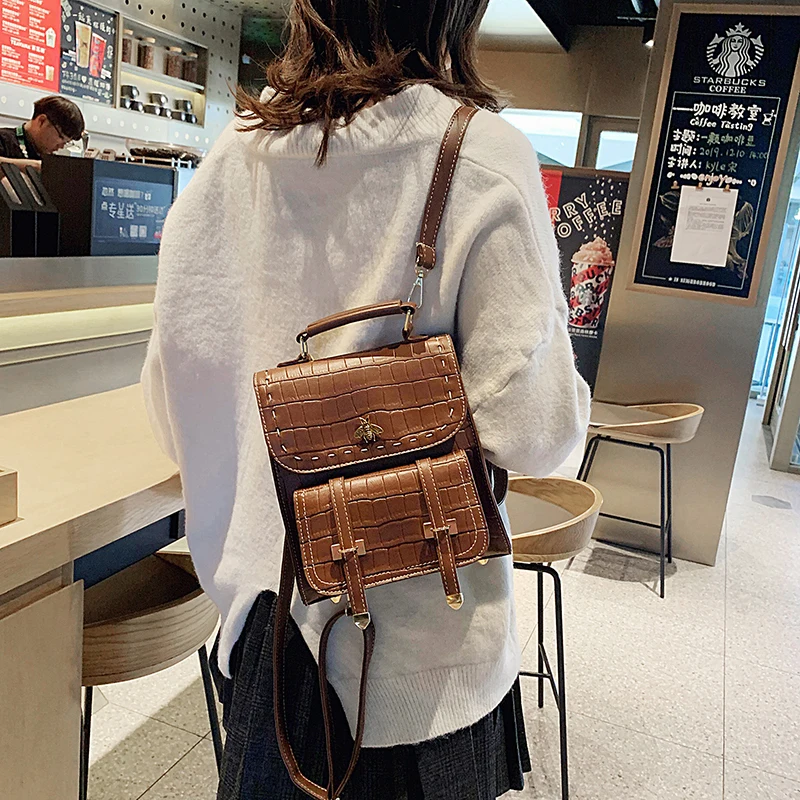 Винтажный кожаный женский рюкзак, простой элегантный дизайн, Женский Черный Коричневый рюкзак, роскошный бренд, Женский Известный Рюкзак для колледжа