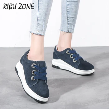 

RIBU ZONE women shoes Increased Internal Cow Suede platform heels luxury women shoes