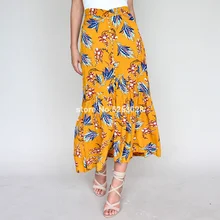 Летняя Макси-юбка Boho Цветочный Принт пляжная богемная длинная юбка женская пуговица высокая талия юбки женская s Женская юбка Jupe